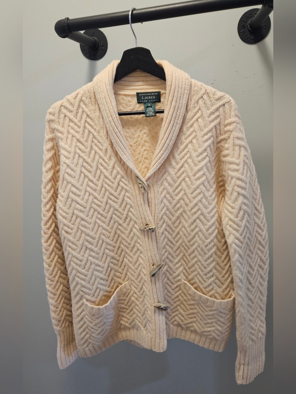 Ralph Lauren Cream Cable Knit Cardigan Sweater Small Fisherman Core/Coastal